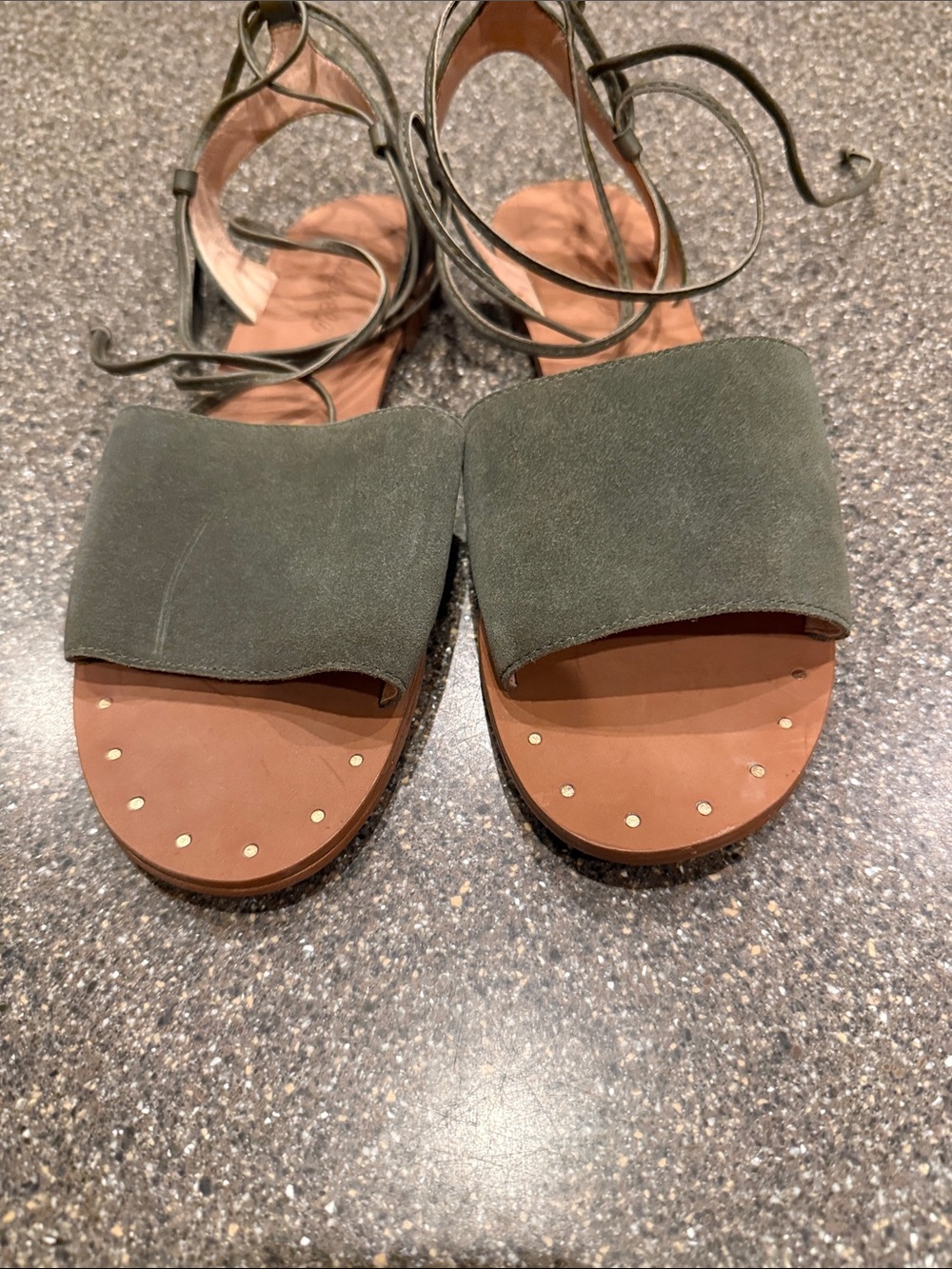 Madewell Olive Green Suede Lace-Up Flat Sandals